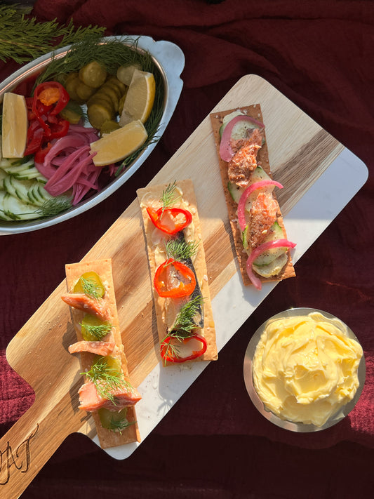 Butter and Tinned Fish Bites with Pickles